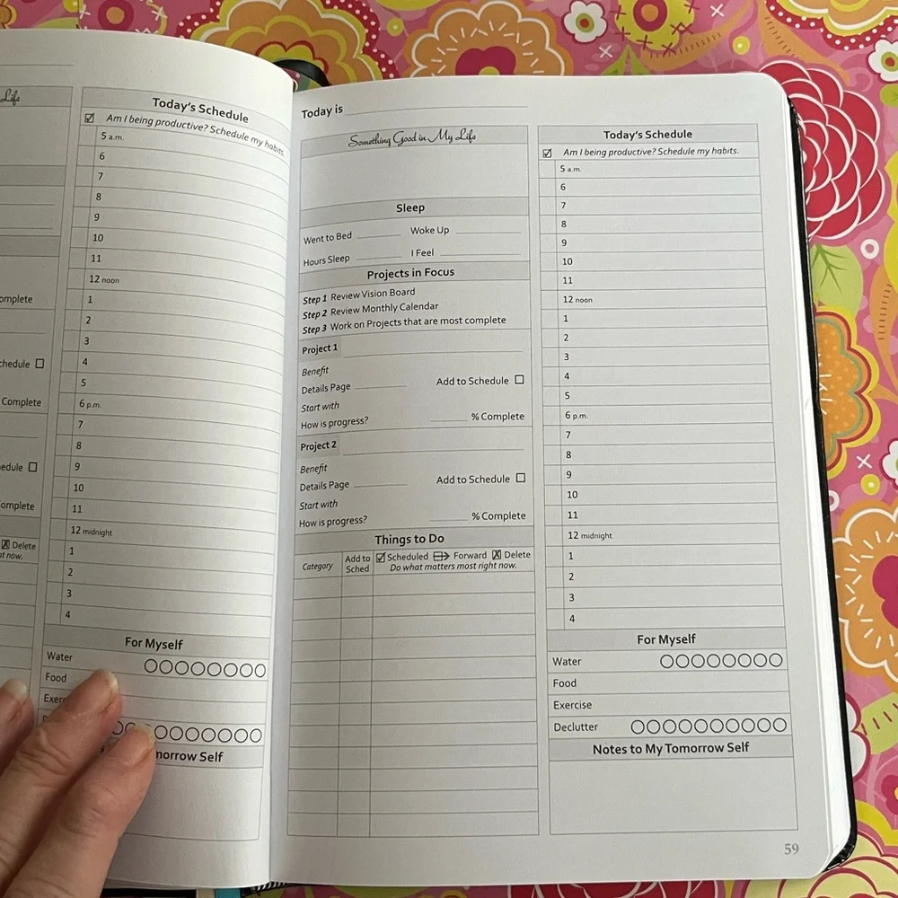 Gazelle Guided Black Faux Leather Daily Planner Time Management Goals Tracker